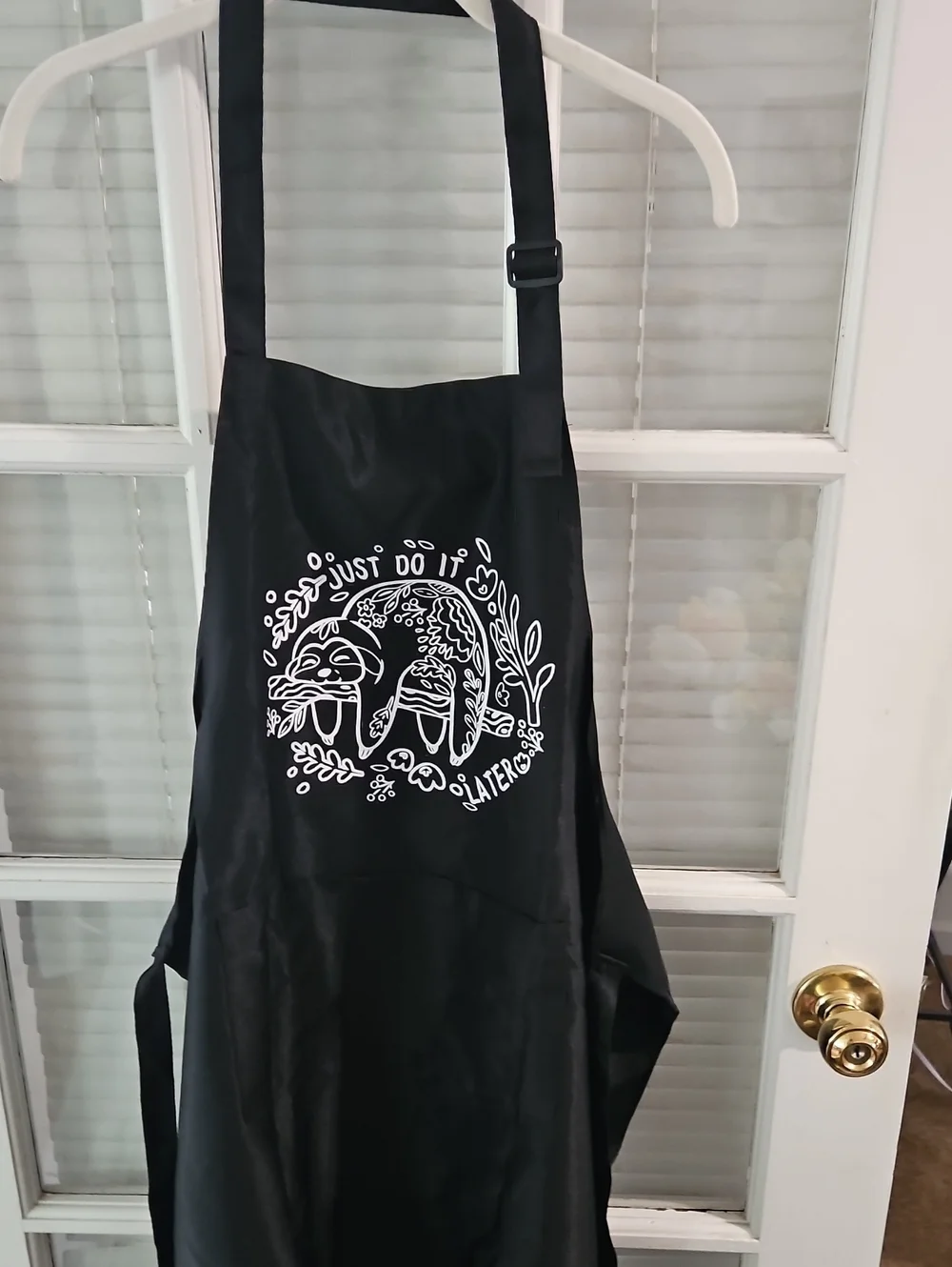 NWT Black Apron with White Sloth Graphic - 